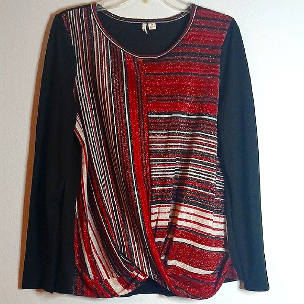 Cato Black and Red Graphic Blouse Relaxed Style